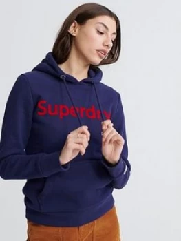 Image of Superdry Registered Flock Hoodie - Navy, Size 6, Women