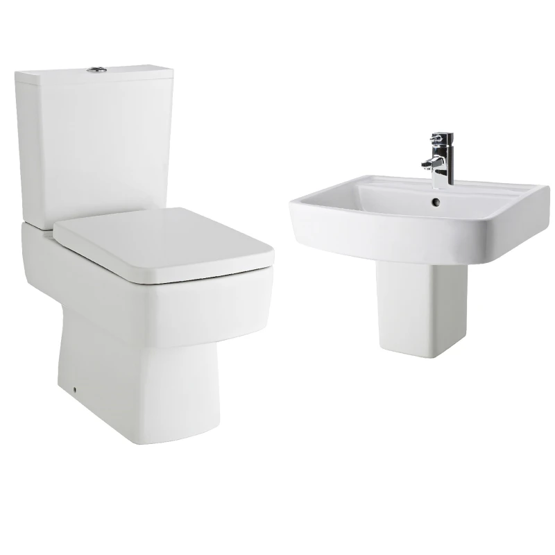 Image of Balterley Compact Semi Flush to Wall Toilet Cistern Seat Basin Semi Pedestal White