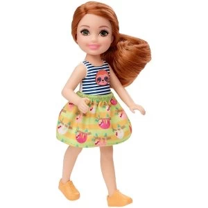Image of Barbie Club Chelsea Mini Girl Doll Doll With Red Hair Sloth Graphic And Skirt