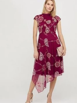 Image of Monsoon Annelisse Recycled Polyester Embroidered Dress - Berry