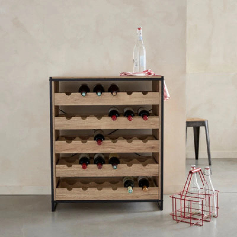 Image of sweeek 5-shelf Wine Rack With Metal And Wood-effect Light Brown