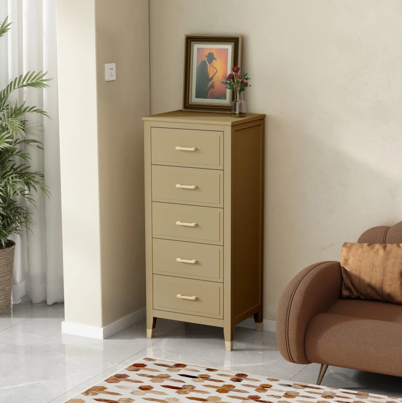 Image of Cabinet Bits Palazzi 5 Drawer Narrow Chest of Drawers in Beige Beige Unisex