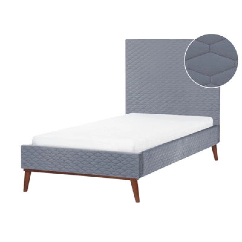 Image of Beliani Bed Velvet Bayonne 90 X 200 Cm (Eu Single) Grey