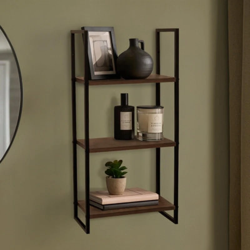 Image of OHS OHS Wall Shelf 3 Tier Home Display Unit Mounted Shelving Bedroom in Brown Brown One Size Unisex 5027434230105