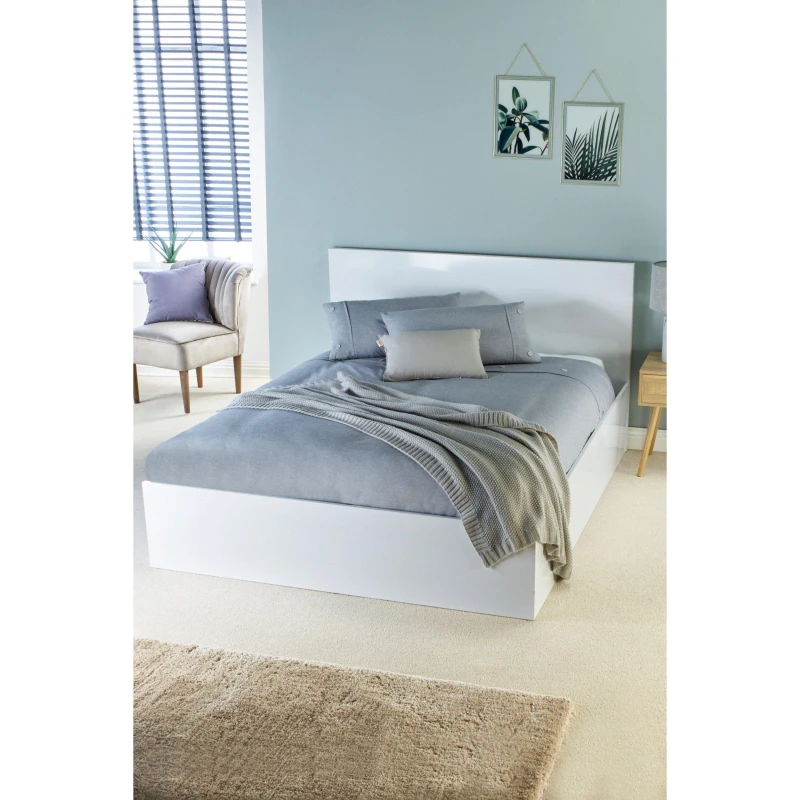 Image of Homelife High Gloss Ottoman Bed White unisex Double