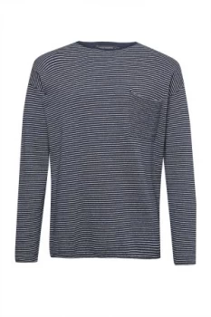 Image of Mens French Connection Linen Cotton Breton Knit Top Marine