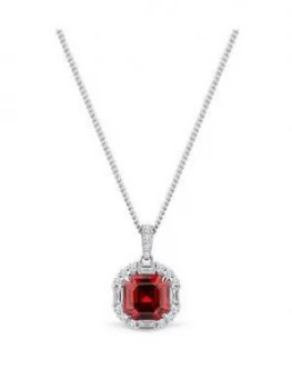 Image of Simply Silver Sterling Silver Cubic Zirconia Red Square Halo Necklace