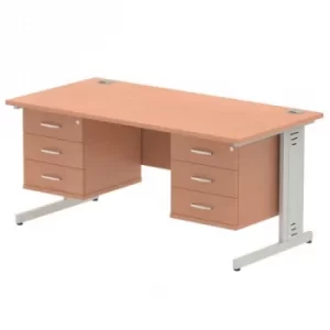 Image of Impulse 1600 Rectangle Silver Cable Managed Leg Desk Beech 2 x 3 Drawer Fixed Ped