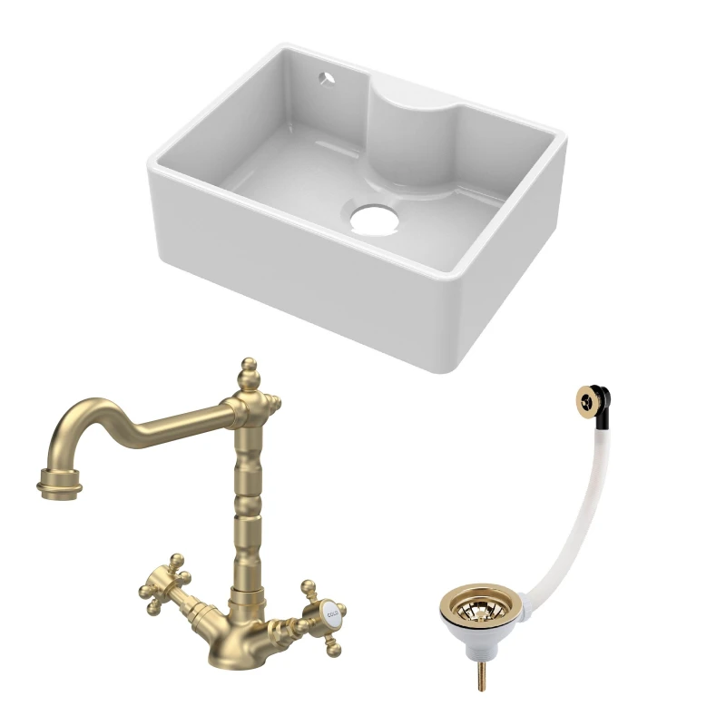 Image of Balterley Single Bowl Butler Sink with Overflow, Tap Ledge, Waste & Classic Tap Bronze