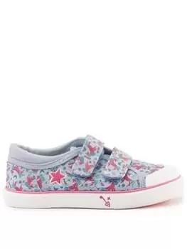 Image of Start-rite Majestic Girls Light Blue Glitter Unicorn Print Lightweight Double Riptape Canvas Trainers - Blue, Light Blue, Size 5 Younger
