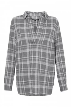 Image of French Connection Denise Checked Pullover Shirt Grey