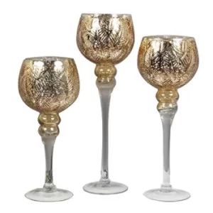 Image of Set of 3 Silver & Gold Glass Goblet Style Candle Holders