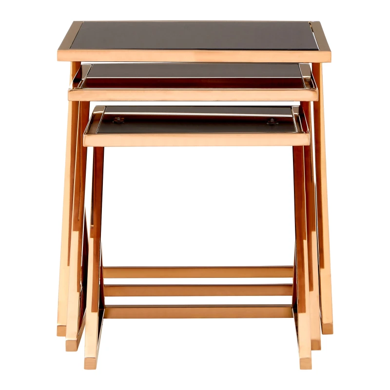 Image of Premier Housewares Elegant Set Of 3 Rose Gold Finish Nesting Tables, Space Saving Side Table For Livingroom, Sturdy Side Table Gold