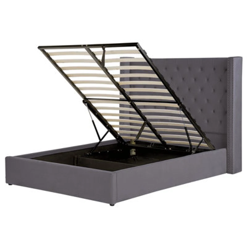 Image of Beliani Ottoman Bed Velvet Lubbon 140 X 200 Cm (Eu Double) Grey