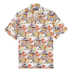 Image of Men Linen Bowling Shirt Fish Family - Charli - White - Size XL - Vilebrequin