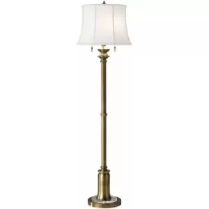 Image of Loops - 2 Bulb Twin Floor Lamp Pull On Off Switch White Linen Shade Bali Brass E27 60W