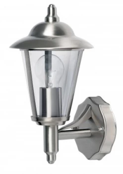 Image of 1 Light Outdoor Wall Lantern Polished Stainless Steel, Clear Polycarbonate IP44, E27