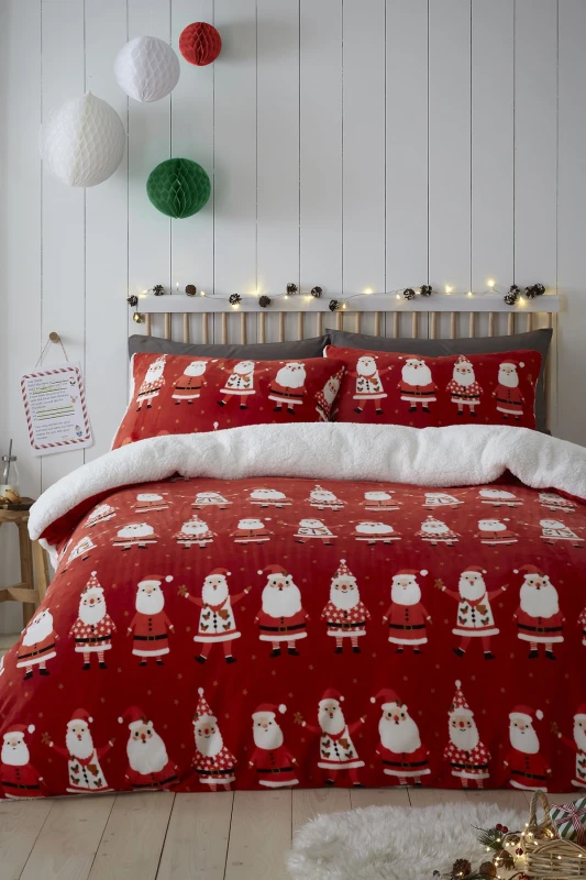 Image of Bedlam Jolly Christmas Santa Duvet Cover Set in Red Duvet Cover Sets Single Red 70566908010
