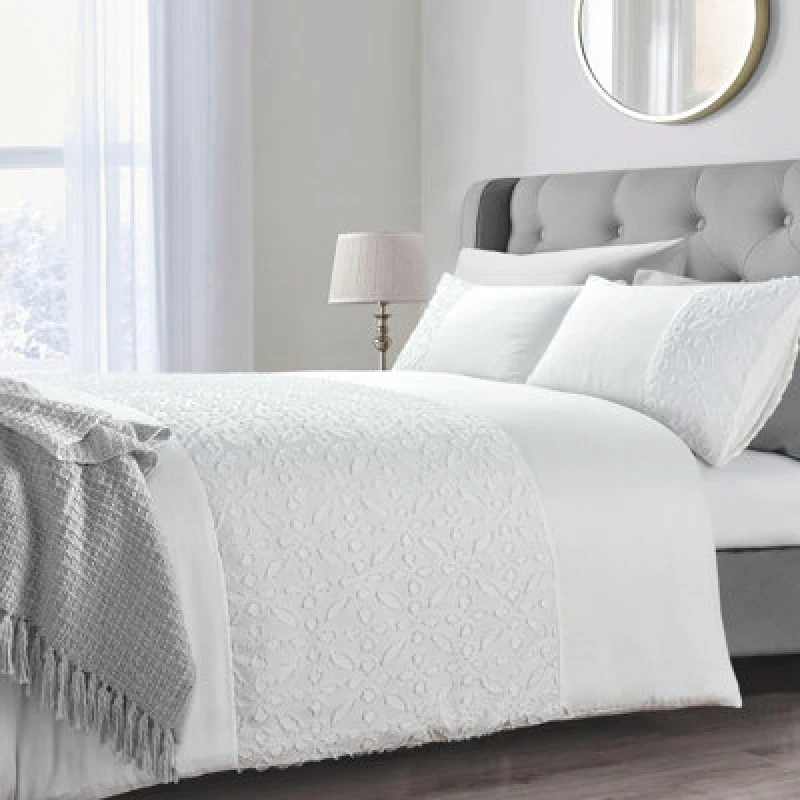 Image of Intimates Tufted Design Duvet Cover & Pillowcase Set in White, Machine Washable in White Size: Double White Unisex Double