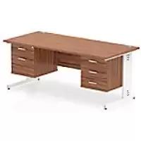 Image of Dynamic Rectangular Office Desk Walnut MFC Cable Managed Cantilever Leg White Frame Impulse 1 x 2 Drawer 1 x 3 Drawer Fixed Ped 1800 x 800 x 730mm