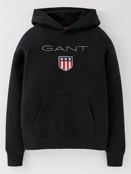 Image of Gant Boys Shield Hoodie - Black, Size 7-8 Years