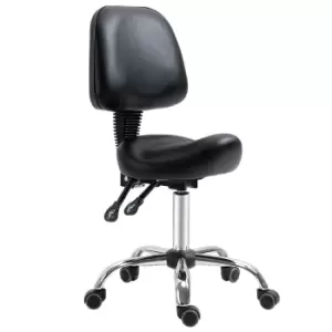 Image of Homcom Saddle Stool Salon Chair Five Wheels Faux Leather Black
