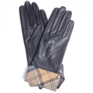 Image of Barbour Womens Lady Jane Leather Gloves Black/Dress Tartan Small