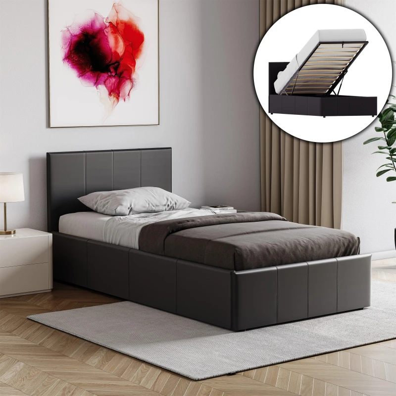 Image of Lassic Lisbon Single Faux Leather Ottoman Bed & Mattress Black unisex Single