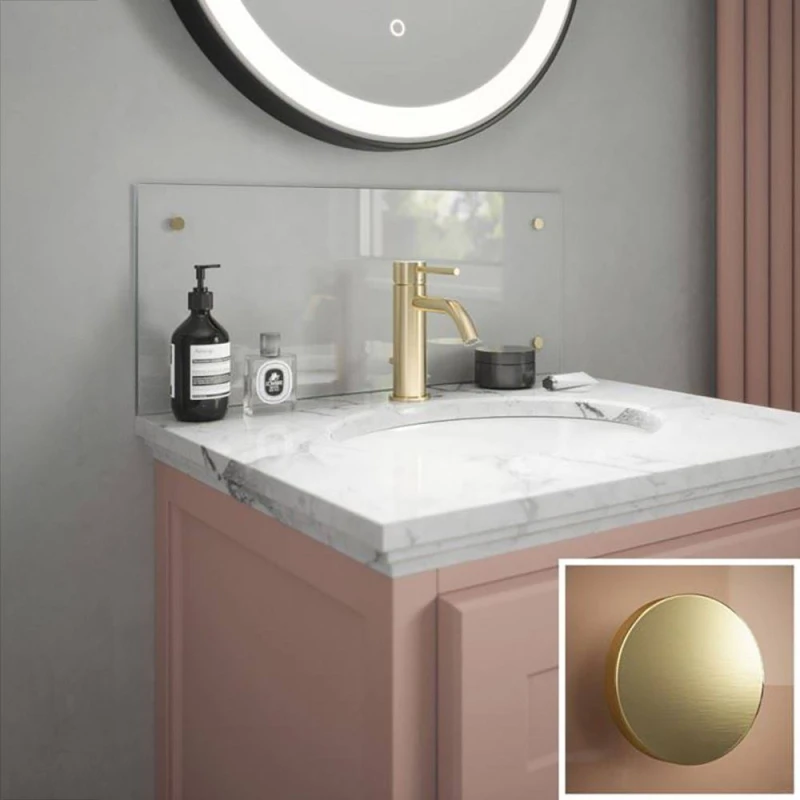 Image of Clear Glass Bathroom Splashback With Brushed Brass Caps 250 X 500 X 4Mm, Clear SB54748