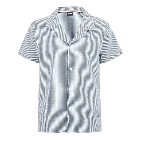 Image of Boss Beach Shirt 10232850 02 Patterned Shirt - Short Sleeve Small Blue 55559818350