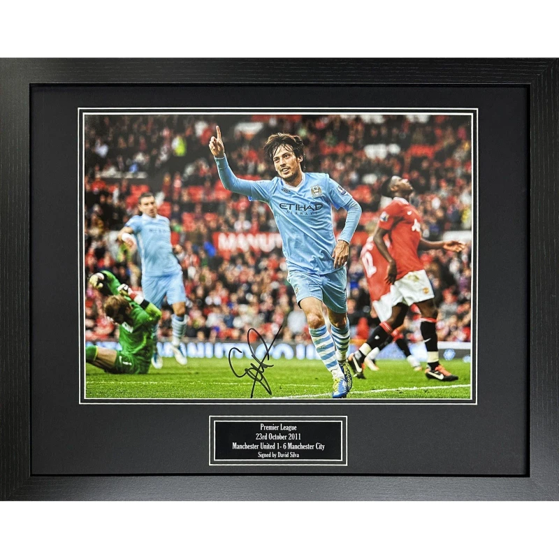 Image of AllStarSignings Ltd David Silva signed & framed Manchester City photog Blue unisex One Size