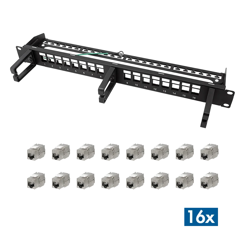 Image of LogiLink Modular 16-port Cat.6A keystone panel. 19"/1U. with 3 ca