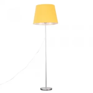 Image of Charlie Brushed Chrome Floor Lamp with XL Mustard Aspen Shade