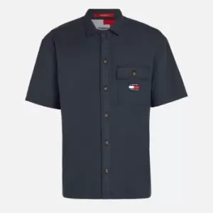 Image of Tommy Jeans Classic Logo-Appliqued Cotton-Twill Overshirt - XL