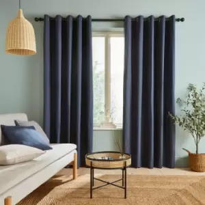 Image of Catherinelansfield - Catherine Lansfield Chambray Yarn Dyed 100% Cotton Eyelet Curtains, Blue, 46 x 54 Inch