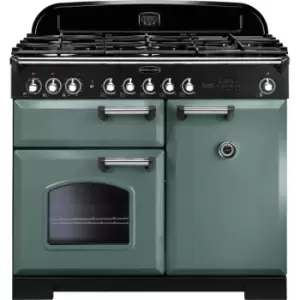Image of Rangemaster Classic Deluxe CDL100DFFMG/C 100cm Dual Fuel Range Cooker - Mineral Green / Chrome - A/A Rated