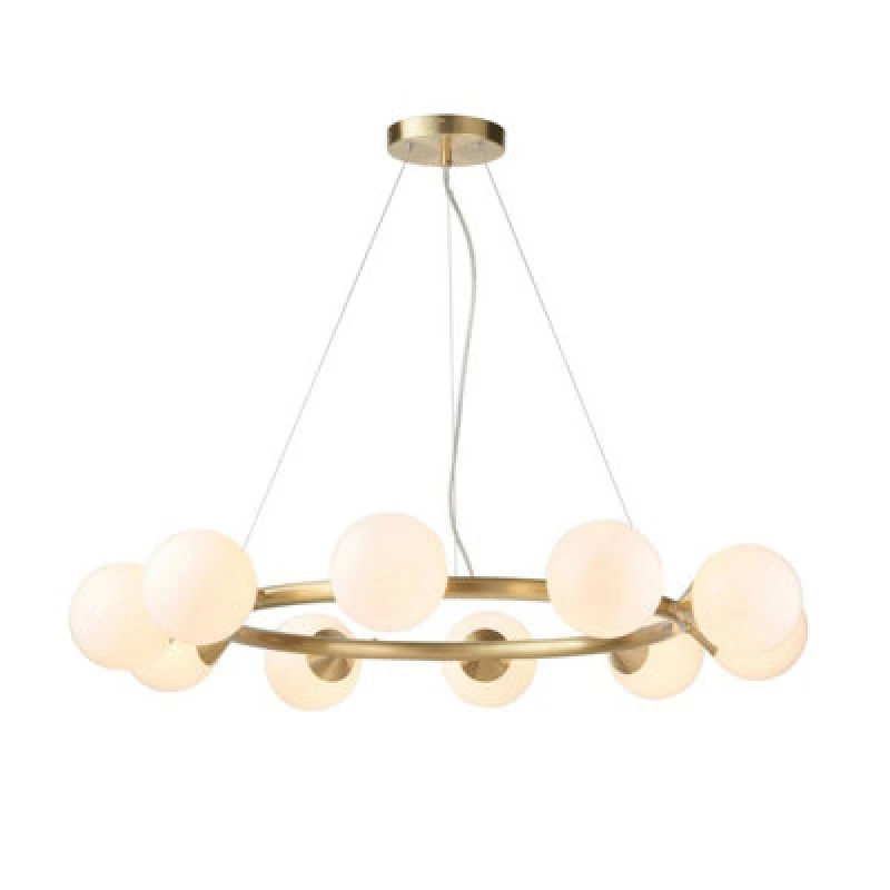 Image of Grosseto Globe Pendant Ceiling Light Satin Brass Plate, Gloss White Glass