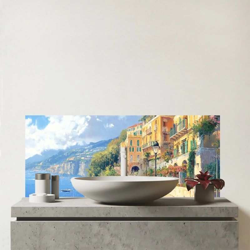 Image of Warren Reed - Designer Romantic Walk In Sorrento Glass Bathroom Splashback Multicolor Unisex