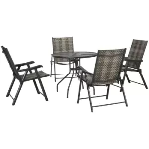 Image of Outsunny 5 Pieces PE Rattan Dining Sets Round Glass Top Garden Dining Table with Umbrella Hole, Folding Armchair for Outdoors, Camping, Mixed Grey