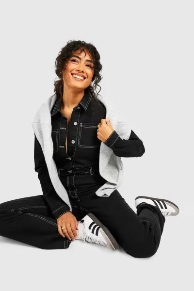 Image of Contrast Stitch Denim Boiler Suit