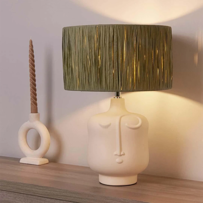 Image of SO'HOME Face Table Lamp with Raffia Shade White ONE SIZE