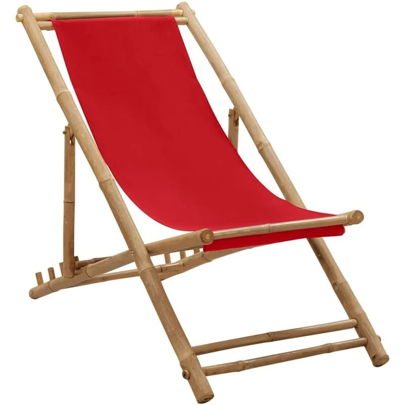 Image of VIDAXL Deck Chair Bamboo and Canvas Red Vidaxl 8720286135297