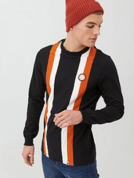 Image of Pretty Green Workshop Long Sleeve Stripe T-Shirt - Black Size M Men