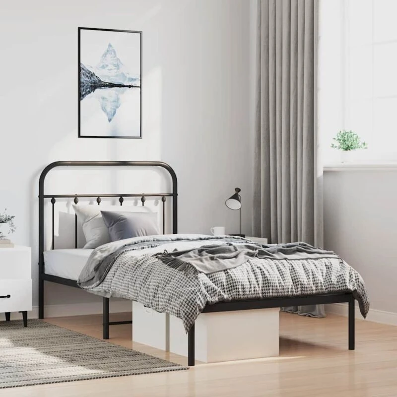 Image of VIDAXL Metal Bed Frame without Mattress with Headboard Black 100x190cm vidaXL 352572