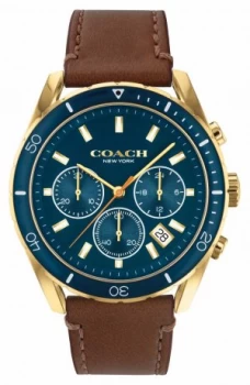 Image of Coach Mens Preston Brown Leather Strap Blue Dial Watch