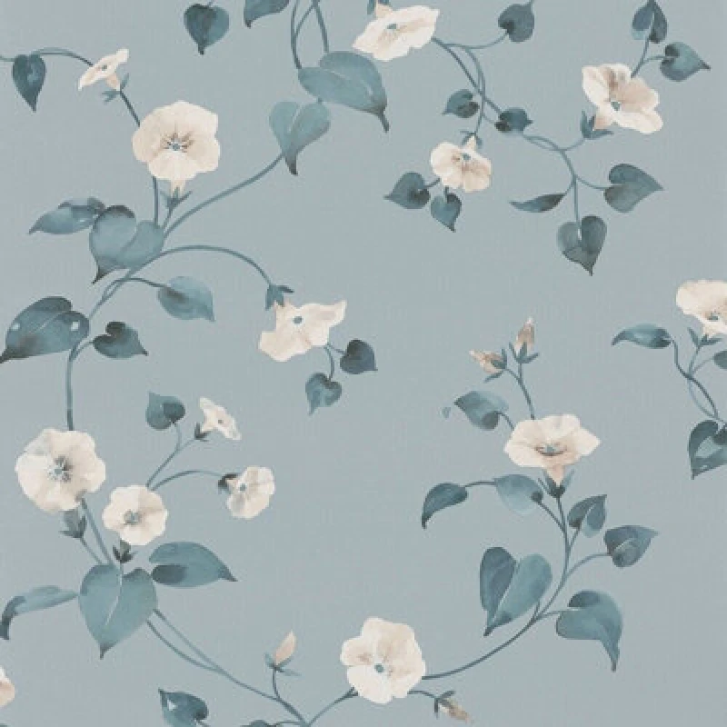 Image of Erismann Abode Laura Floral Flowers Leaves Wallpaper Duck Egg 05549-43