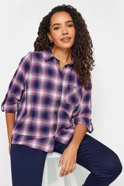 Image of Check Print Cotton Boyfriend Shirt