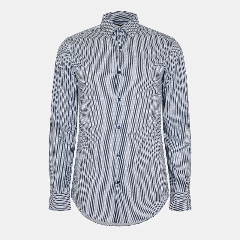 Image of Boss Mens H-Hank Patterned Short Sleeve Kent Collar Shirt Open Blue male 15 inch