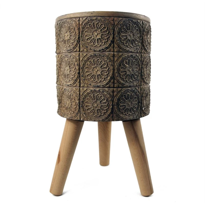 Image of Leaf 40cm x 21.5cm Zandi Flowers Composite Large Planter Dark Brown