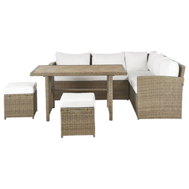 Image of Beliani Garden Lounge Set With Table And Ottoman 5 Seater Bardi With Cushions Pe Rattan Brown